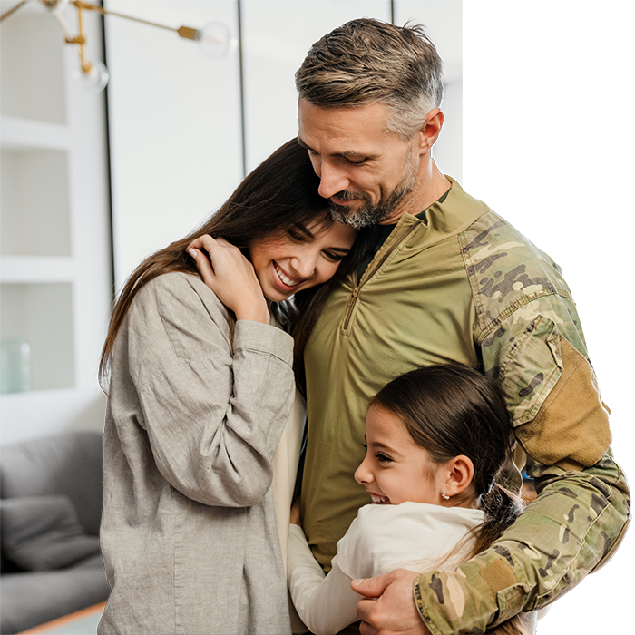 Happy military soldier and family after acquiring a home mortgage from Honor Home Loans in Clarksville TN